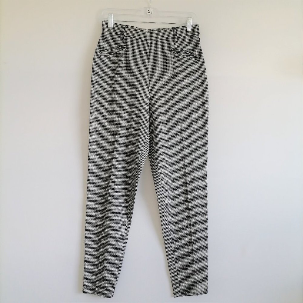 Cache Women's Black White Check High Rise Pants Size 12 Made In France